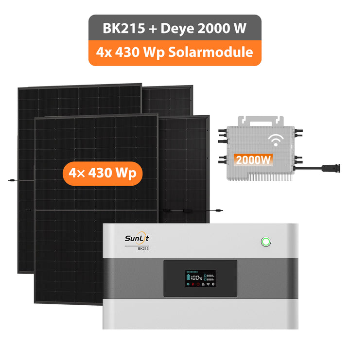 SunLit BK215 (2,15 kWh) XXL Balkonkraftwerk mit 1720 W Modulleistung + 2000 W Wechselrichter