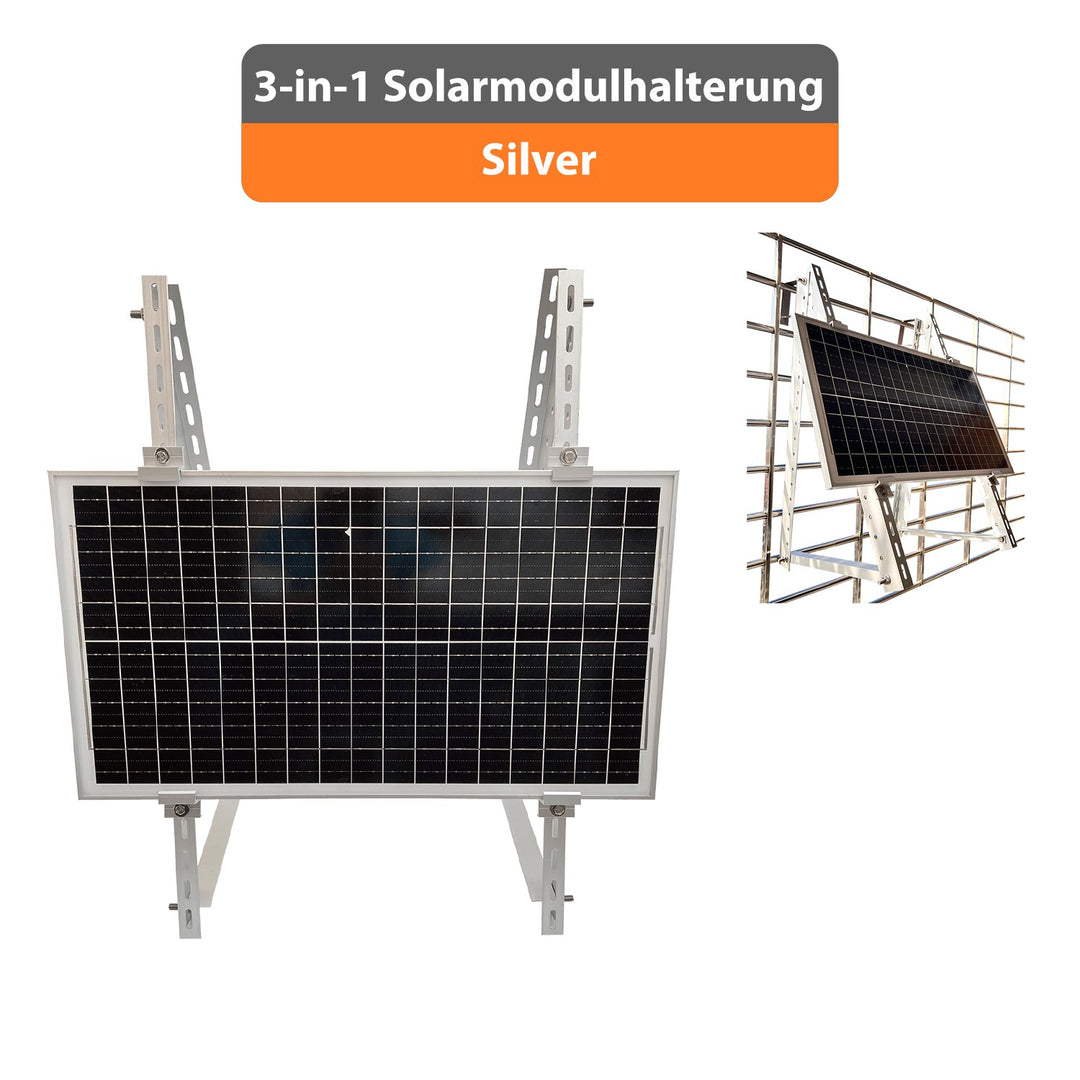 SunLit Solarmodulhalterung 3-in-1 (silber) für Balkonkraftwerk MSH-01A / MSH-02A - Balkon, Terasse, Flachdach
