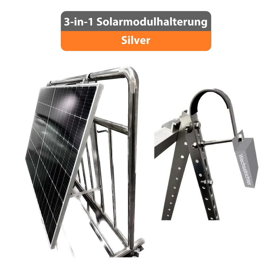 SunLit Solarmodulhalterung 3-in-1 (silber) für Balkonkraftwerk MSH-01A / MSH-02A - Balkon, Terasse, Flachdach
