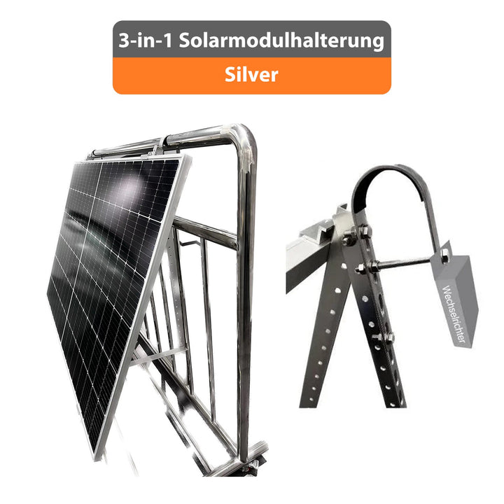 SunLit Solarmodulhalterung 3-in-1 (silber) für Balkonkraftwerk MSH-01A / MSH-02A - Balkon, Terasse, Flachdach