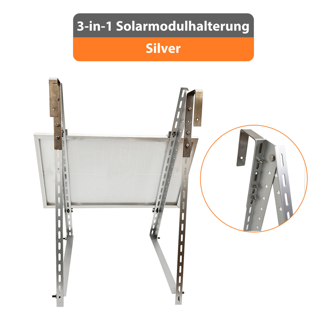SunLit Solarmodulhalterung 3-in-1 (silber) für Balkonkraftwerk MSH-01A / MSH-02A - Balkon, Terasse, Flachdach