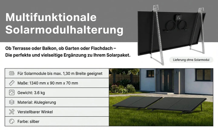 SunEnergyXT Solarmodulhalterung 3-in-1 (silber) für Balkonkraftwerk MSH-01A / MSH-02A - Balkon, Terasse, Flachdach