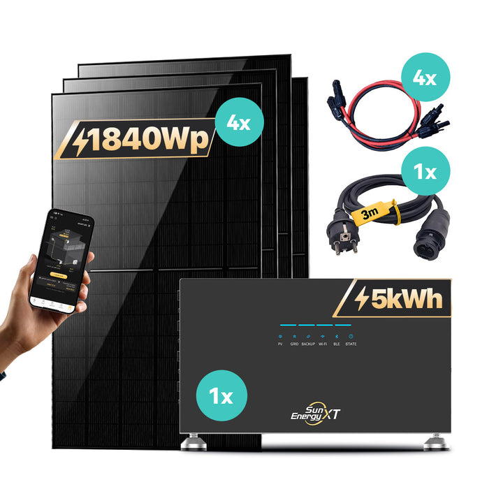 SunEnergyXT 500 PRO Komplettset – 5 kWh / 2.400 W / 1.840 Wp – Komplettset