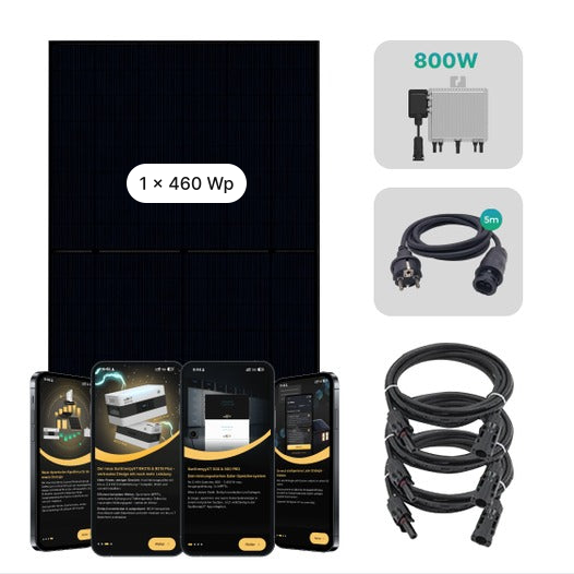 Wondervolt Balkonkraftwerk-Komplettset mit 1 × 460-Wp-Solarmodul und Zubehör